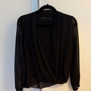 All Saints Black Sheer Cowl Drape Blouse